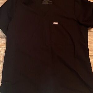 Figs Black V-Neck Short Sleeve Pocket Tee with Logo Patch